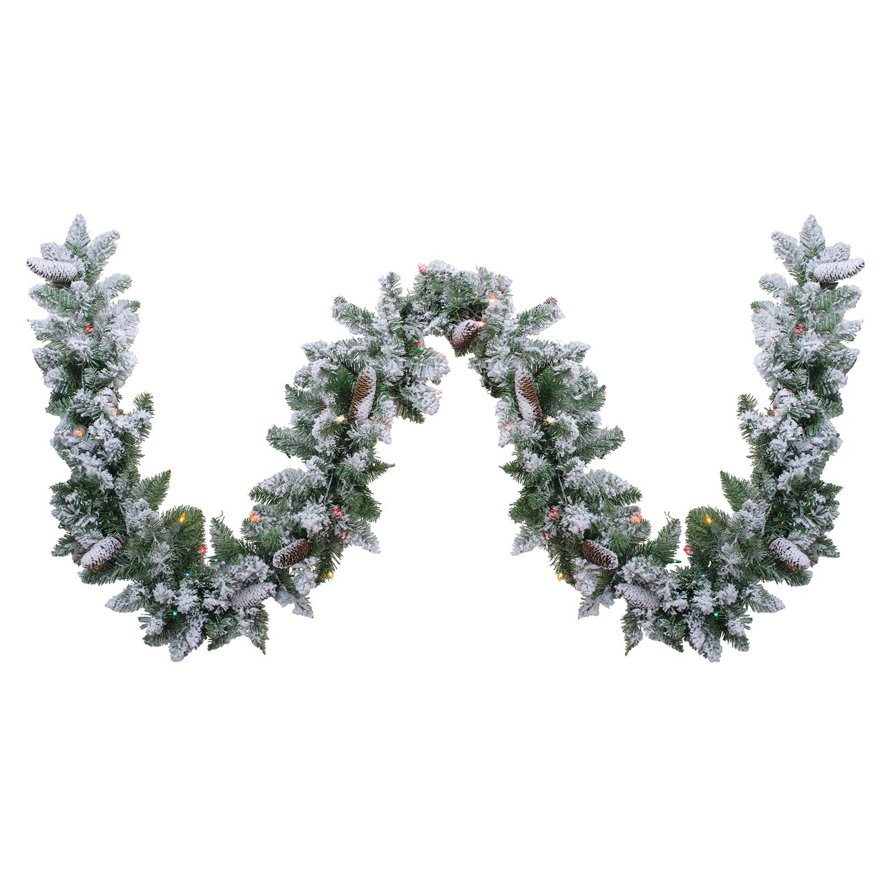Northlight Pre-Lit Flocked Pine Artificial Christmas Garland - 9' x 10" - Multicolor Lights